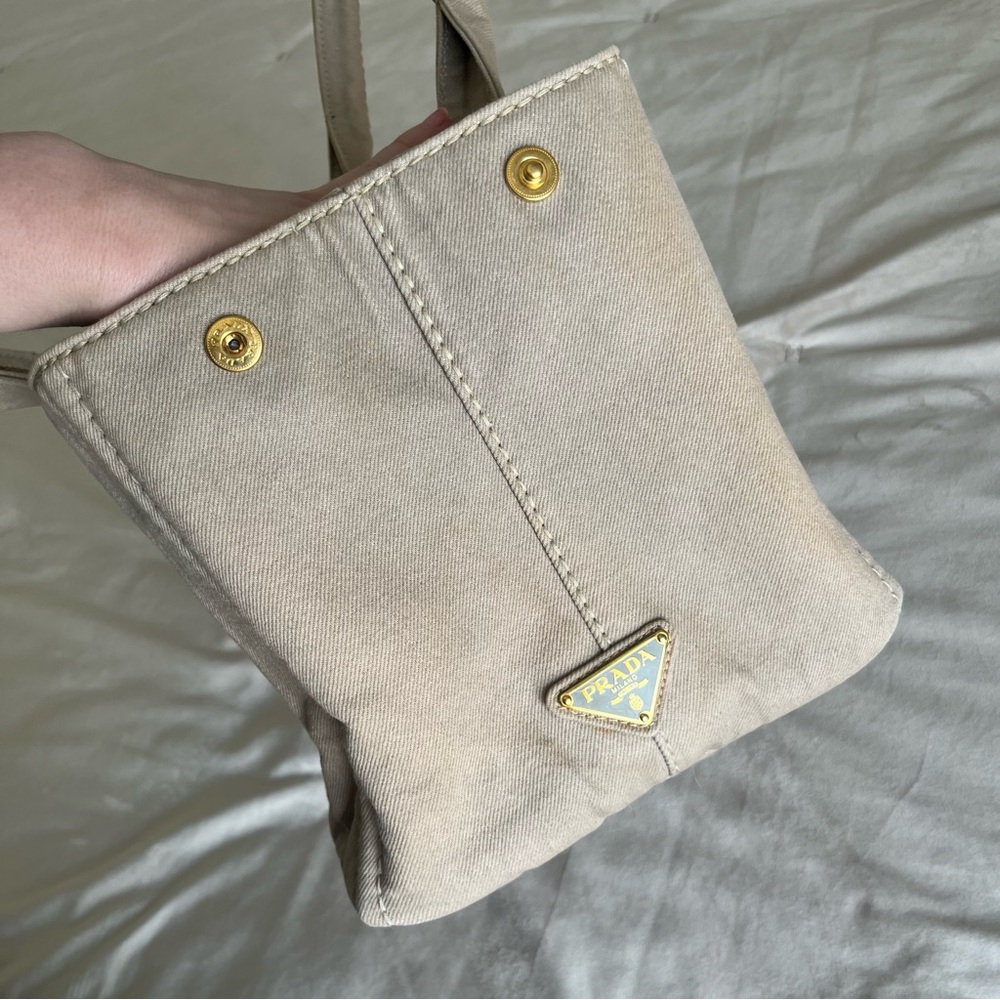 Prada Large Canapa Bag - Tan Canvas - computer /travel **Authentic - Picture 10 of 16